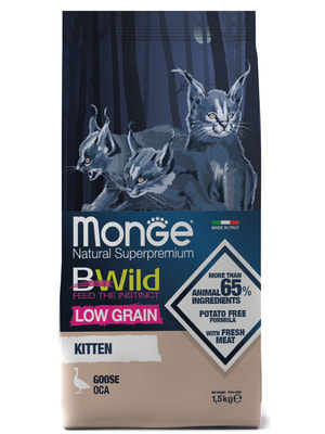 Повседневные корма Monge Сухой корм Monge Cat BWild LOW GRAIN Kitten, для котят, низкозерновой, из мяса гуся 1,5 кг Повседневные корма Monge Сухой корм Monge Cat BWild LOW GRAIN Kitten, для котят, низкозерновой, из мяса гуся 1,5 кг (фото)