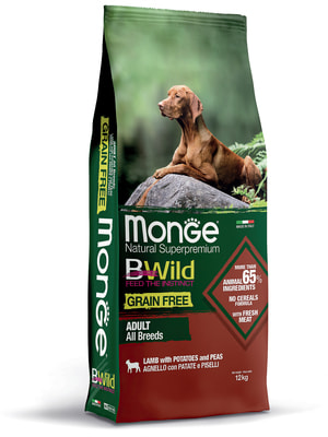 Повседневные корма Monge Сухой корм Monge Dog BWild GRAIN FREE для взрослых собак всех пород, беззерновой, из ягненка с картофелем и горохом 12 кг Повседневные корма Monge Сухой корм Monge Dog BWild GRAIN FREE для взрослых собак всех пород, беззерновой, из ягненка с картофелем и горохом 12 кг (фото)