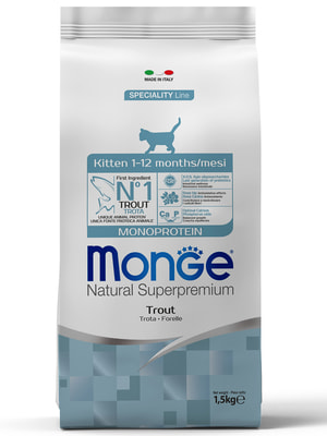 Повседневные корма Monge Сухой корм Monge Cat Speciality Line Monoprotein для котят и беременных кошек, из форели 1,5 кг Повседневные корма Monge Сухой корм Monge Cat Speciality Line Monoprotein для котят и беременных кошек, из форели 1,5 кг (фото)