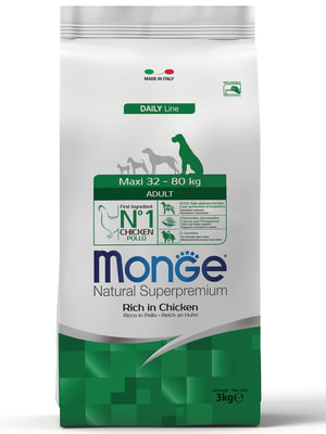 Повседневные корма Monge Сухой корм Monge Dog Daily Line Maxi для взрослых собак крупных пород, из курицы 3 кг Повседневные корма Monge Сухой корм Monge Dog Daily Line Maxi для взрослых собак крупных пород, из курицы 3 кг (фото)