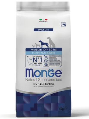 Повседневные корма Monge Сухой корм Monge Dog Daily Line Medium для щенков средних пород, из курицы 3 кг Повседневные корма Monge Сухой корм Monge Dog Daily Line Medium для щенков средних пород, из курицы 3 кг (фото)