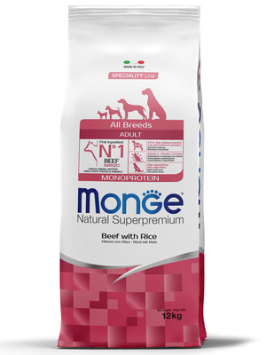 Повседневные корма Monge Сухой корм Monge Dog Speciality Line Monoprotein All Breeds Beef and Rice для взрослых собак всех пород, из говядины с рисом 12 кг Повседневные корма Monge Сухой корм Monge Dog Speciality Line Monoprotein All Breeds Beef and Rice для взрослых собак всех пород, из говядины с рисом 12 кг (фото)