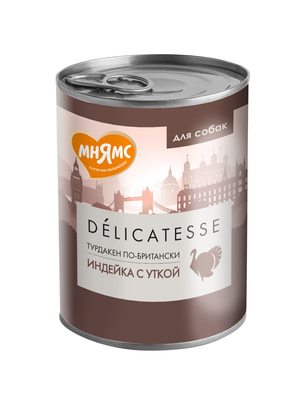 Повседневные корма Мнямс Влажный корм Мнямс Деликатес Паштет из индейки с уткой для собак всех пород "Турдакен по-британски" 400 г Повседневные корма Мнямс Влажный корм Мнямс Деликатес Паштет из индейки с уткой для собак всех пород "Турдакен по-британски" 400 г (фото)