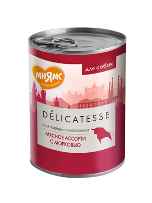 Повседневные корма Мнямс Влажный корм Мнямс Деликатес Паштет из мясного ассорти с морковью для собак всех пород "Олья Подрида по-барселонски" 400 г Повседневные корма Мнямс Влажный корм Мнямс Деликатес Паштет из мясного ассорти с морковью для собак всех пород "Олья Подрида по-барселонски" 400 г (фото)