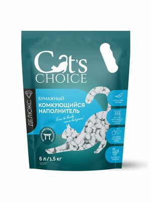 Наполнители, песок Cat's choice Бумажный комкующийся наполнитель Cat's choice с цветовым индикатором комка 6 л/1,5 кг Наполнители, песок Cat's choice Бумажный комкующийся наполнитель Cat's choice с цветовым индикатором комка 6 л/1,5 кг (фото)