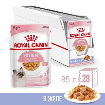 Влажные корма, консервы Royal Canin Корм консервированный полнорационный Royal Canin Kitten Jelly для котят в период второй фазы роста в возрасте до 2 месяцев, кусочки в желе 28 шт по 85 г Влажные корма, консервы Royal Canin Корм консервированный полнорационный Royal Canin Kitten Jelly для котят в период второй фазы роста в возрасте до 2 месяцев, кусочки в желе 28 шт по 85 г (фото)