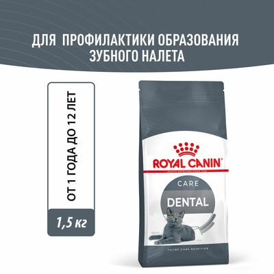 Сухие корма Royal Canin Корм сухой для взрослых кошек Royal Canin Dental Care - для профилактики образования зубного налета и формирования зубного камня, 1,5 кг Сухие корма Royal Canin Корм сухой для взрослых кошек Royal Canin Dental Care - для профилактики образования зубного налета и формирования зубного камня, 1,5 кг (фото)